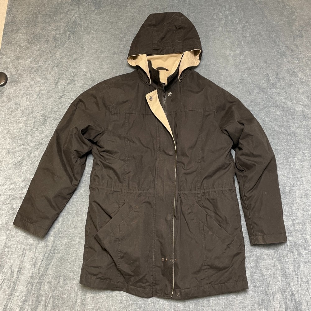 London Fog Hooded Rain Jacket Womens Small Black Long Sleeve Pockets Full Zip
